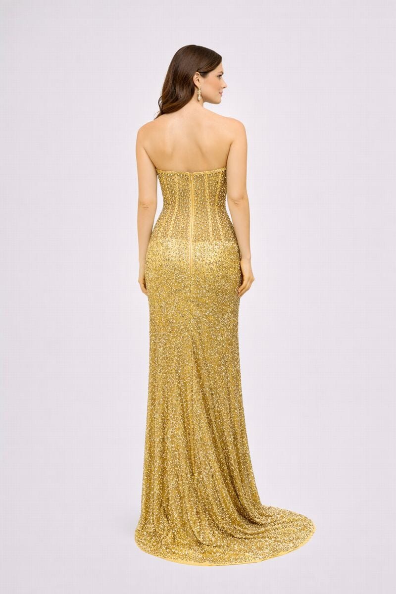 Luxury Gold Strapless Sequin Prom Gown with Slit - HF14 Long Dress Hizal Fashions 