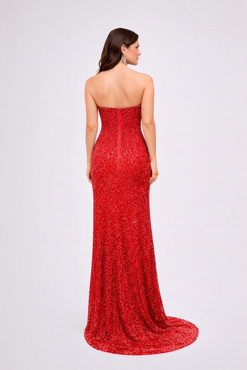 Luxury Red Strapless Beaded Prom Gown with Slit - HF13 Long Dress Hizal Fashions 