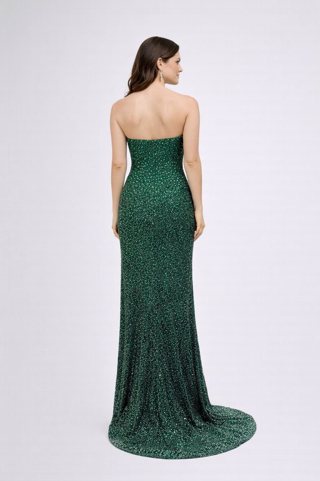 Emerald Green Strapless Beaded Prom Gown with Slit - HF11 Long Dress Hizal 
