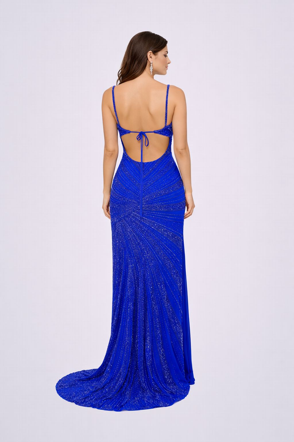 Royal Blue Sequin Prom Gown with Slit & Open Back - HF27 Long Dress Hizal Fashions 