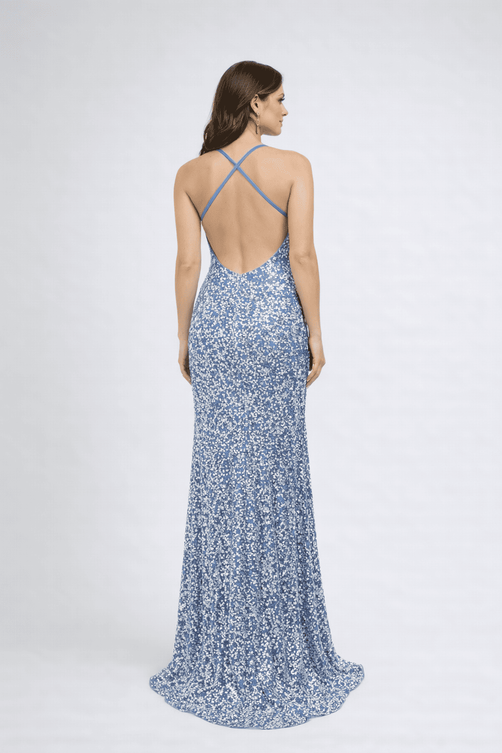 Blue Floral Sequin Backless Mermaid Evening Gown - HF04 28 Blue Floral Sequin Backless Mermaid Evening Gown - HF04 28