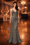 Midnight Luxe Sequin Halter Evening Gown – Backless Formal Dress - HF03